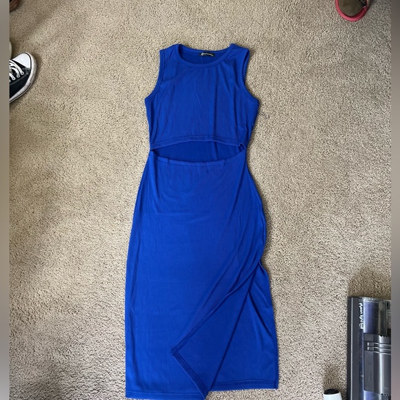 Cobalt blue summer dress with open waist and slit leg - Picture 1 of 3
